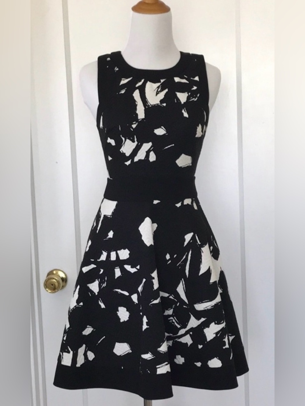 Banana Republic Black & White Floral Fit-and-Flare Dress